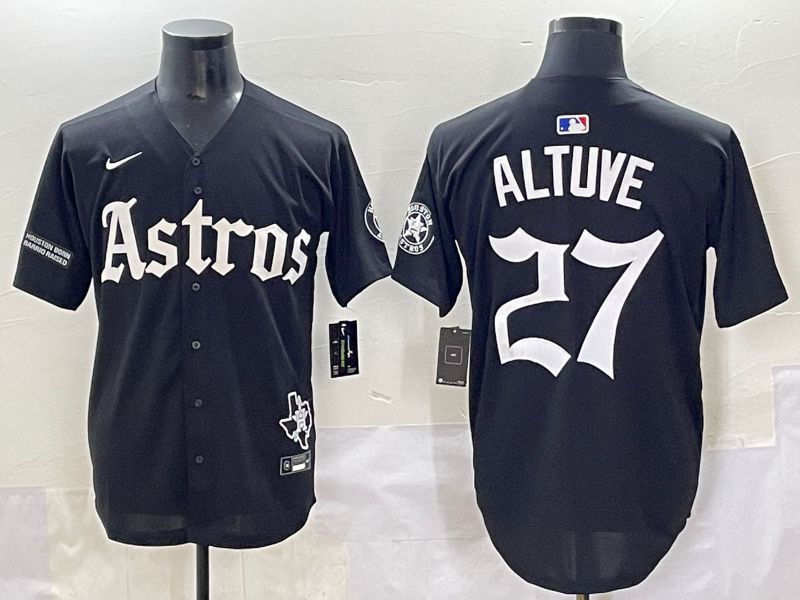 Men 2025 Houston Astros 27 Altuve Black Five generations Joint Name Nike MLB Jersey style 19